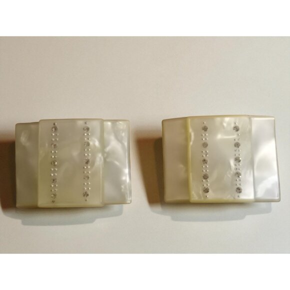 Vintage 1930s-1940s Mother of Pearl Rhinestone Dress or Shoe Clips Set of 2 - Picture 3 of 9